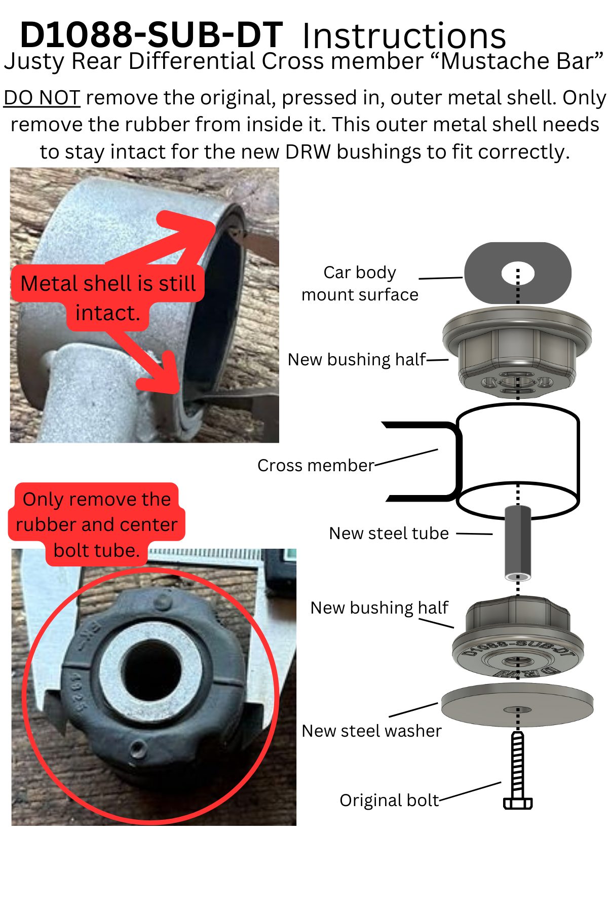 84'-94" Subaru Justy. Rear Differential Cross Member "Mustache Bar" Mounts. D1088-SUB-DT