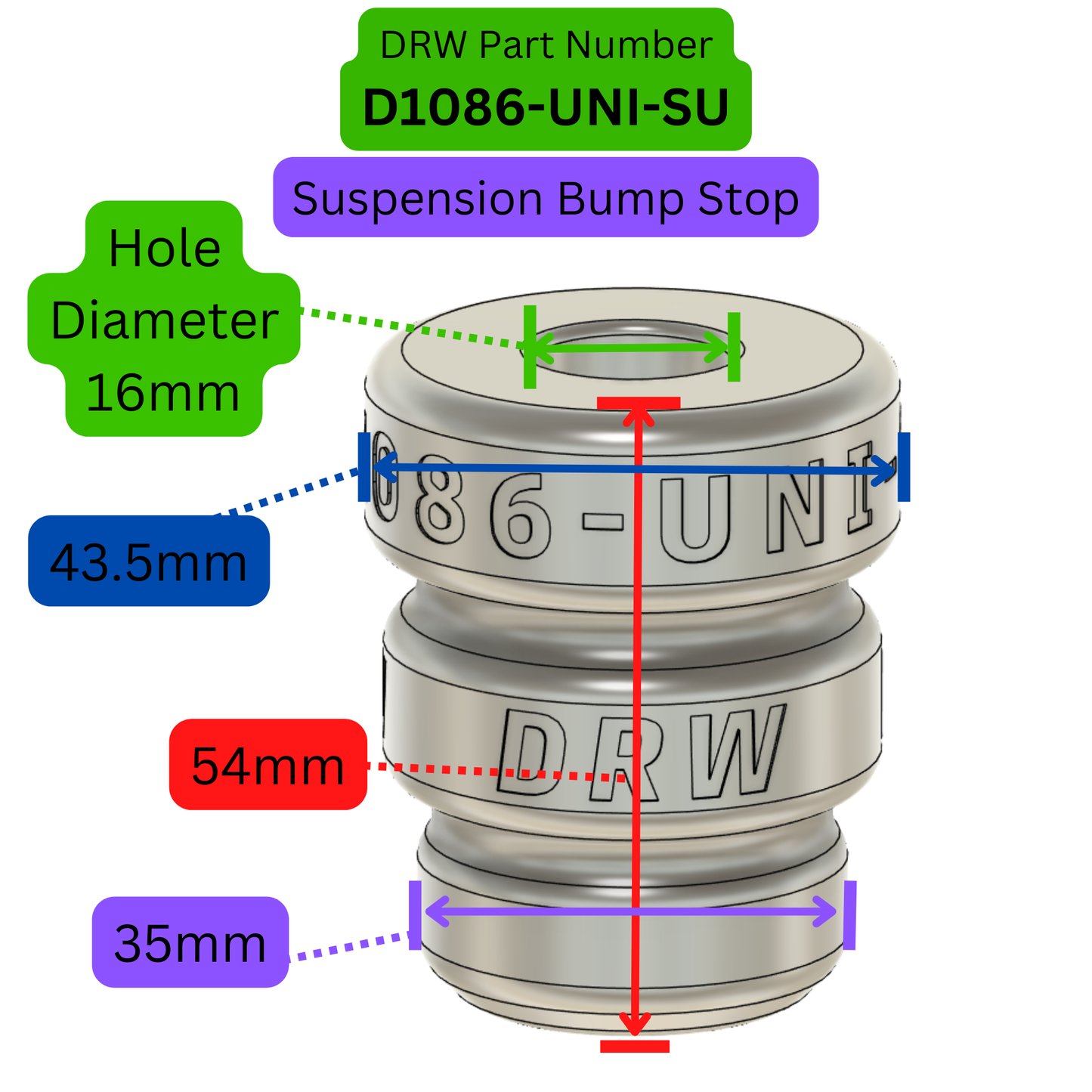Suspension Bump Stops. 70A. D1086-UNI-SU