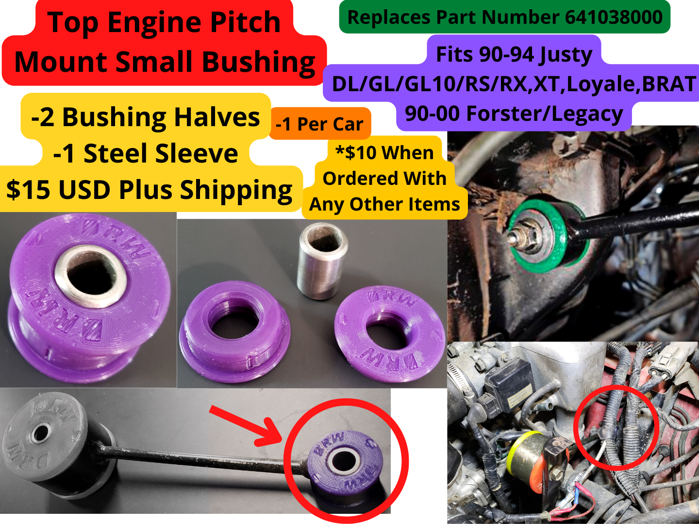 Subaru Engine Pitch Mount. Small Bushing. Subaru GL, DL, Leone, BRAT, Loyale, Legacy, Forester