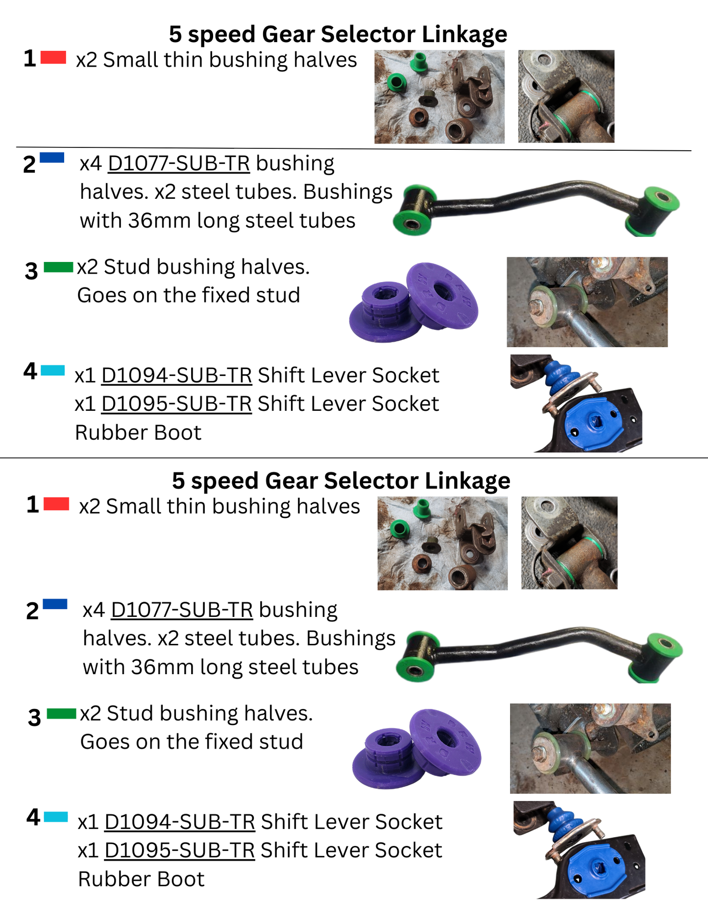 Subaru, EA82, 5 speed, Single-Range 4WD/2WD Shift Linkage Bushing Set. 5% OFF