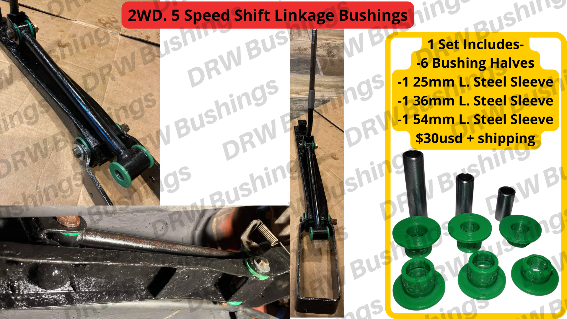 Subaru 2WD. 5 Speed Shift Linkage Bushing Set DRW Bushings