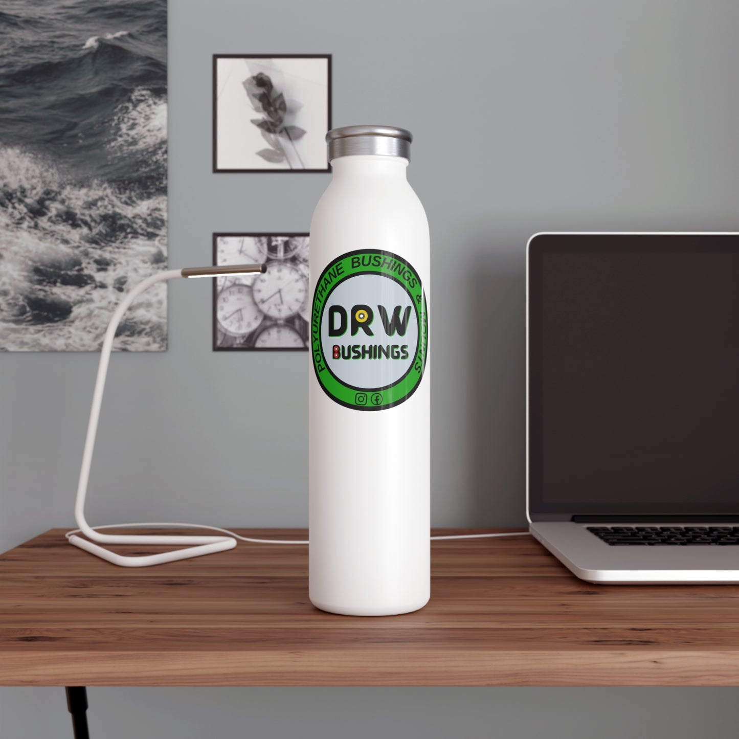 DRW Logo. Slim Water Bottle