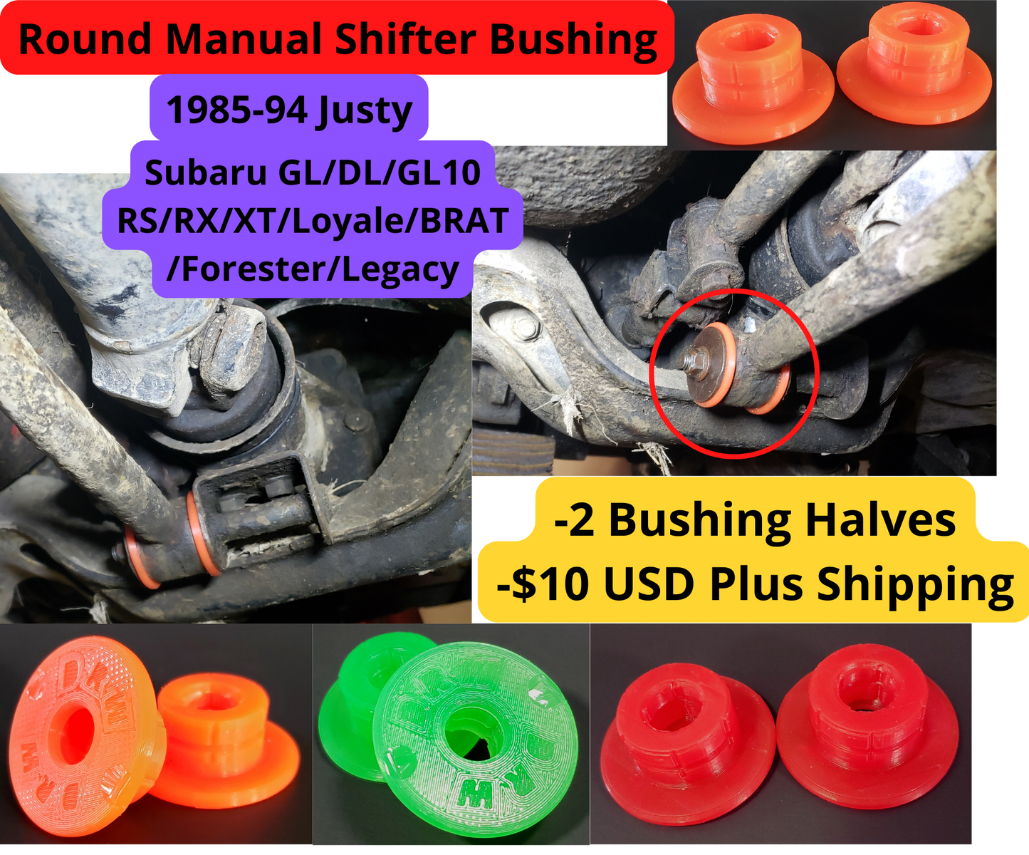 Subaru EA82, 5 speed, Dual-Range, Shift Linkage Bushing Set. 5% OFF