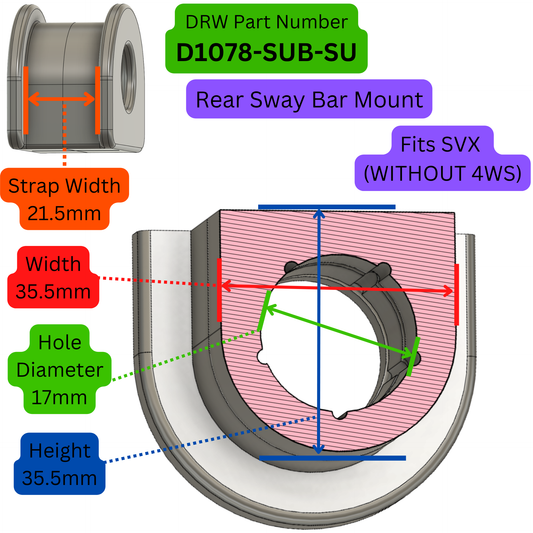 Subaru SVX. 17mm Rear Sway Bar Mount Bushings. D1078-SUB-SU