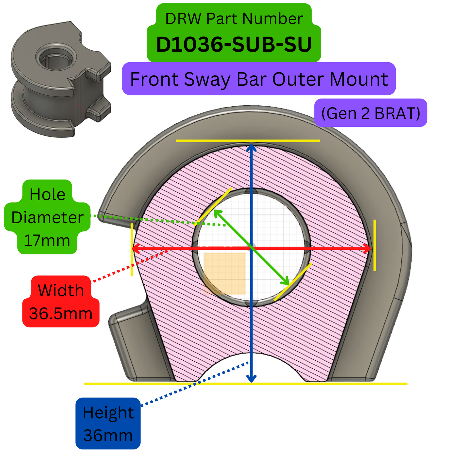 Subaru Front Sway Bar Outer Mounts. PN-D1036-SUB-SU