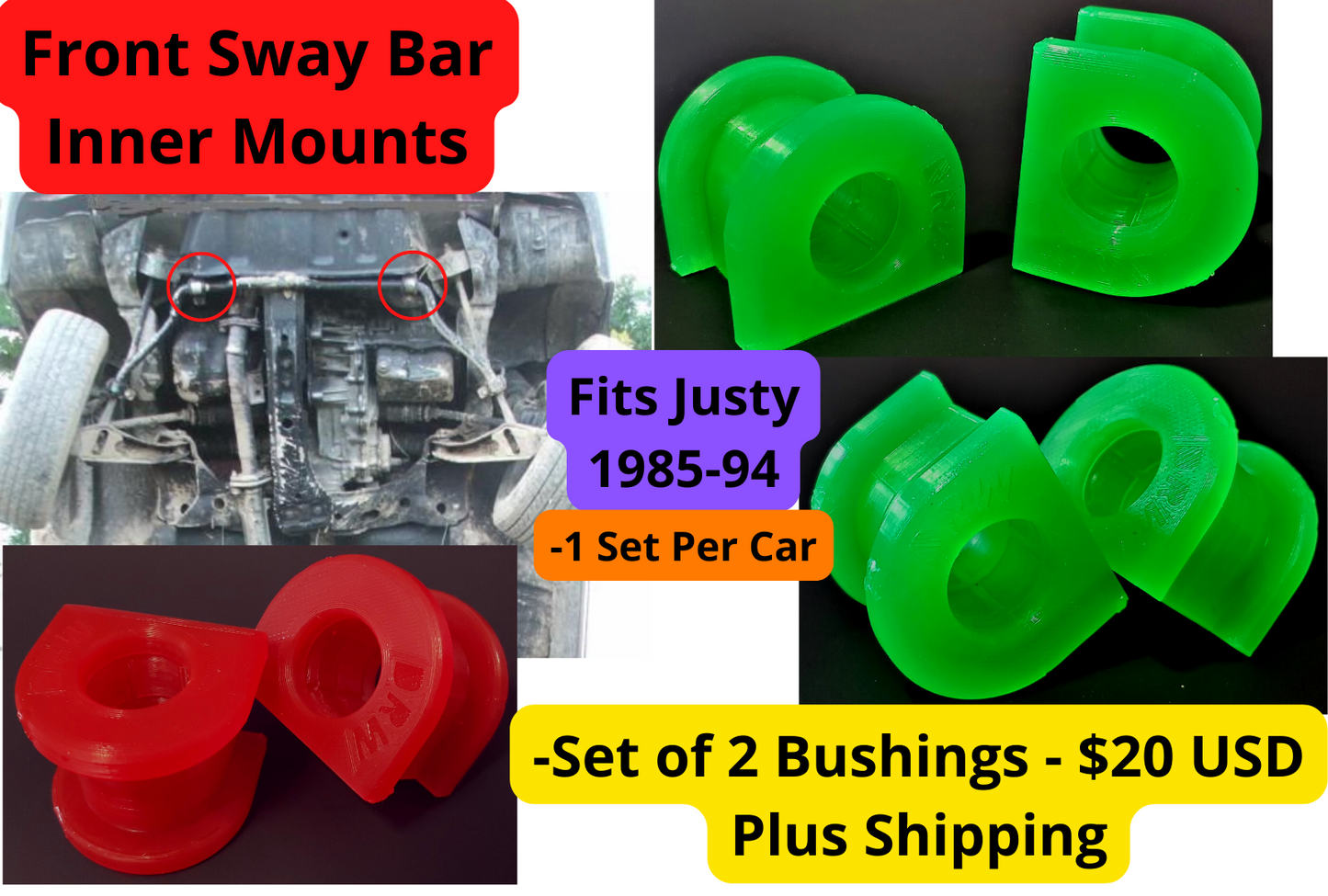 85'-94' Justy Front Sway Bar Inner Mount Bushings