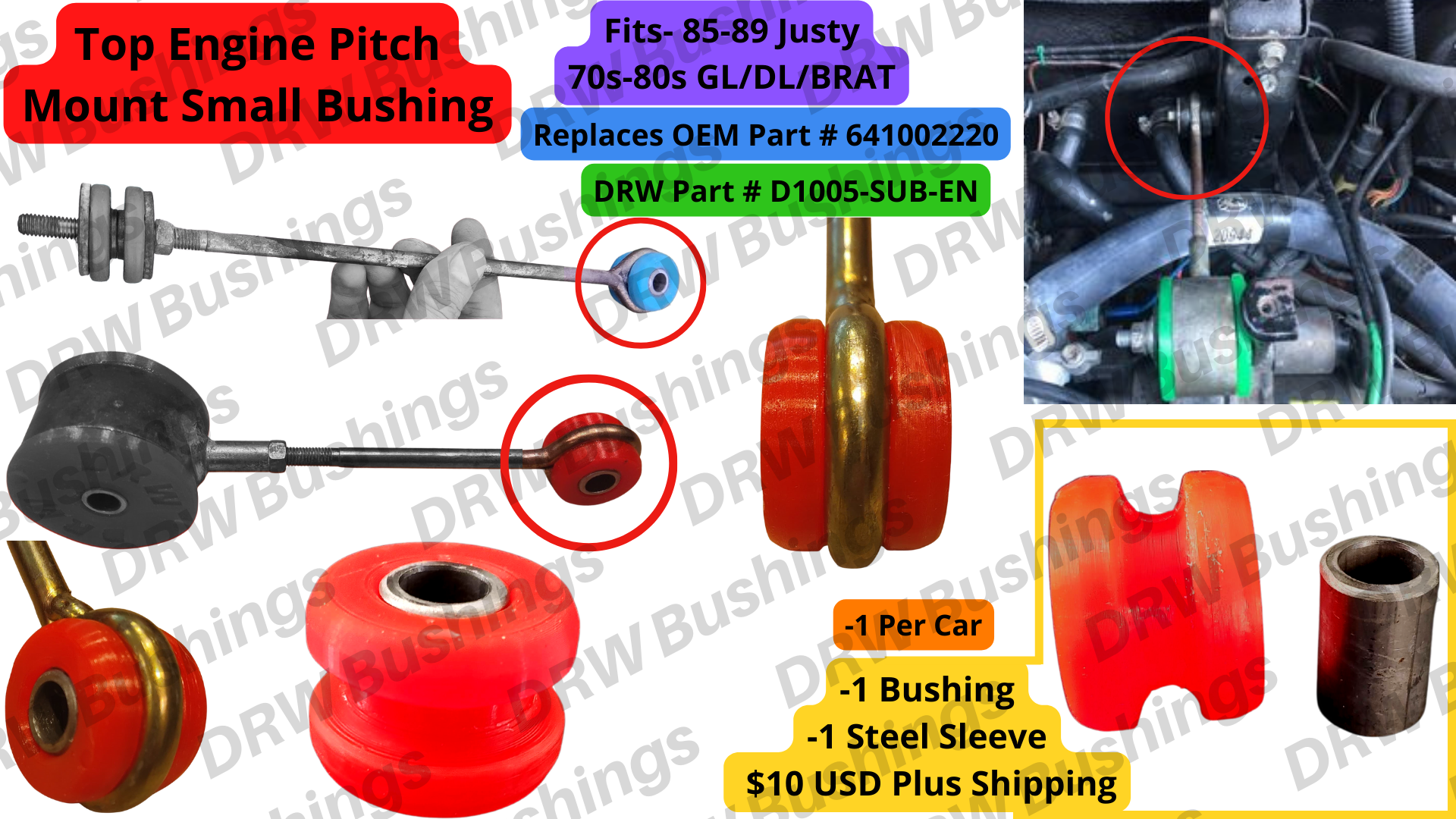 Engine Pitch Mount Firewall End Bushing. Subaru Justy, GL, DL, BRAT ...
