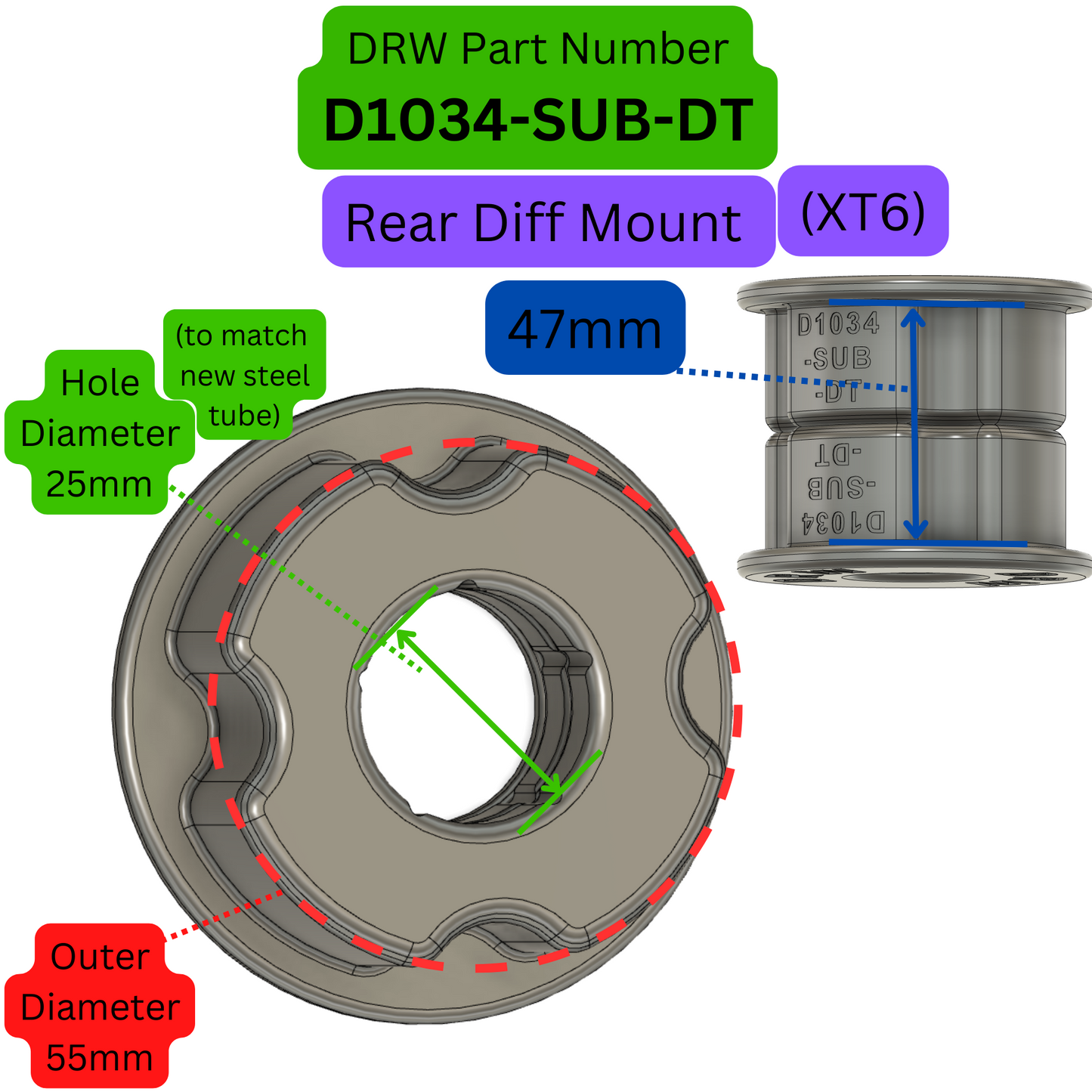 Subaru XT6 & RX Rear Differential Mount Bushing. 55mm O.D.